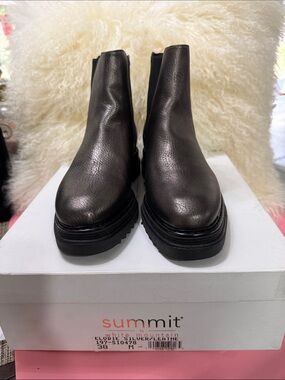 Silver Leather Chelsea Booties - Women's